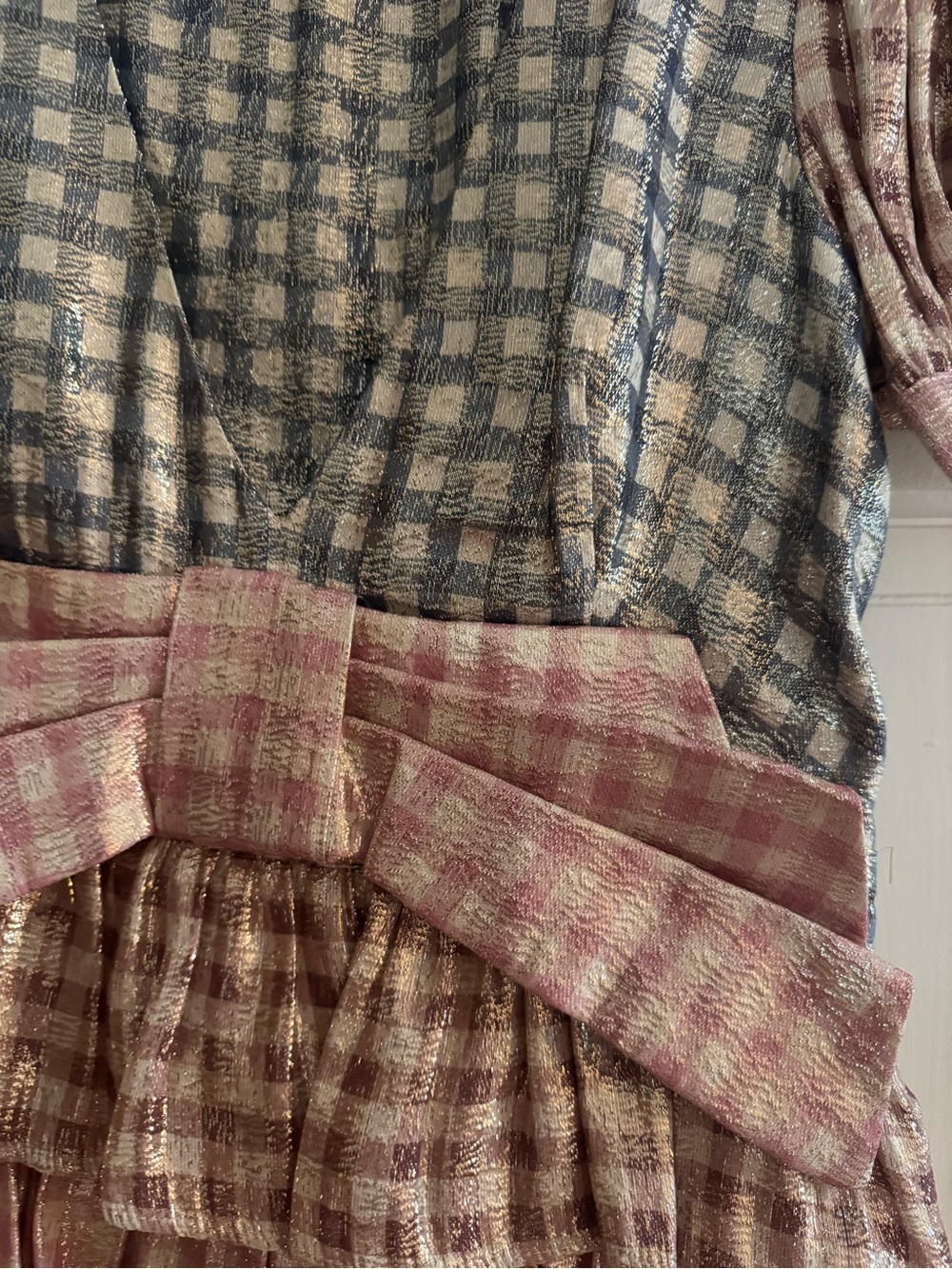 LoveShackFancy Lucinda Metallic Plaid Tiered Bow Mini Dress - Picture 5 of 6
